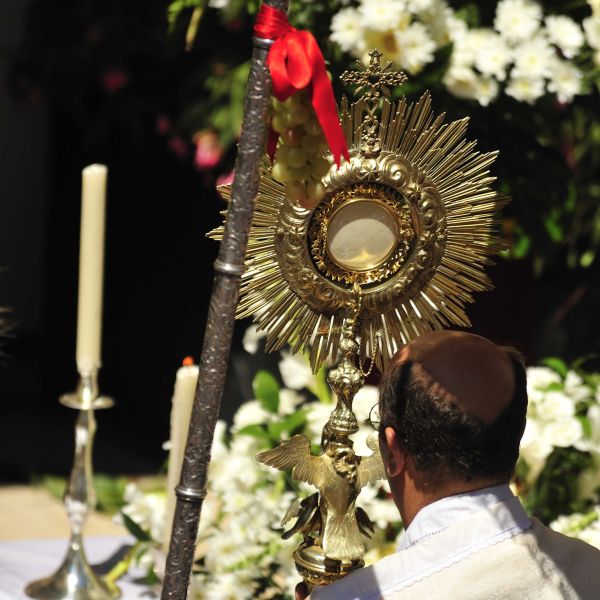 Imagen del p&aacute;rroco, mostrando el Corpus.